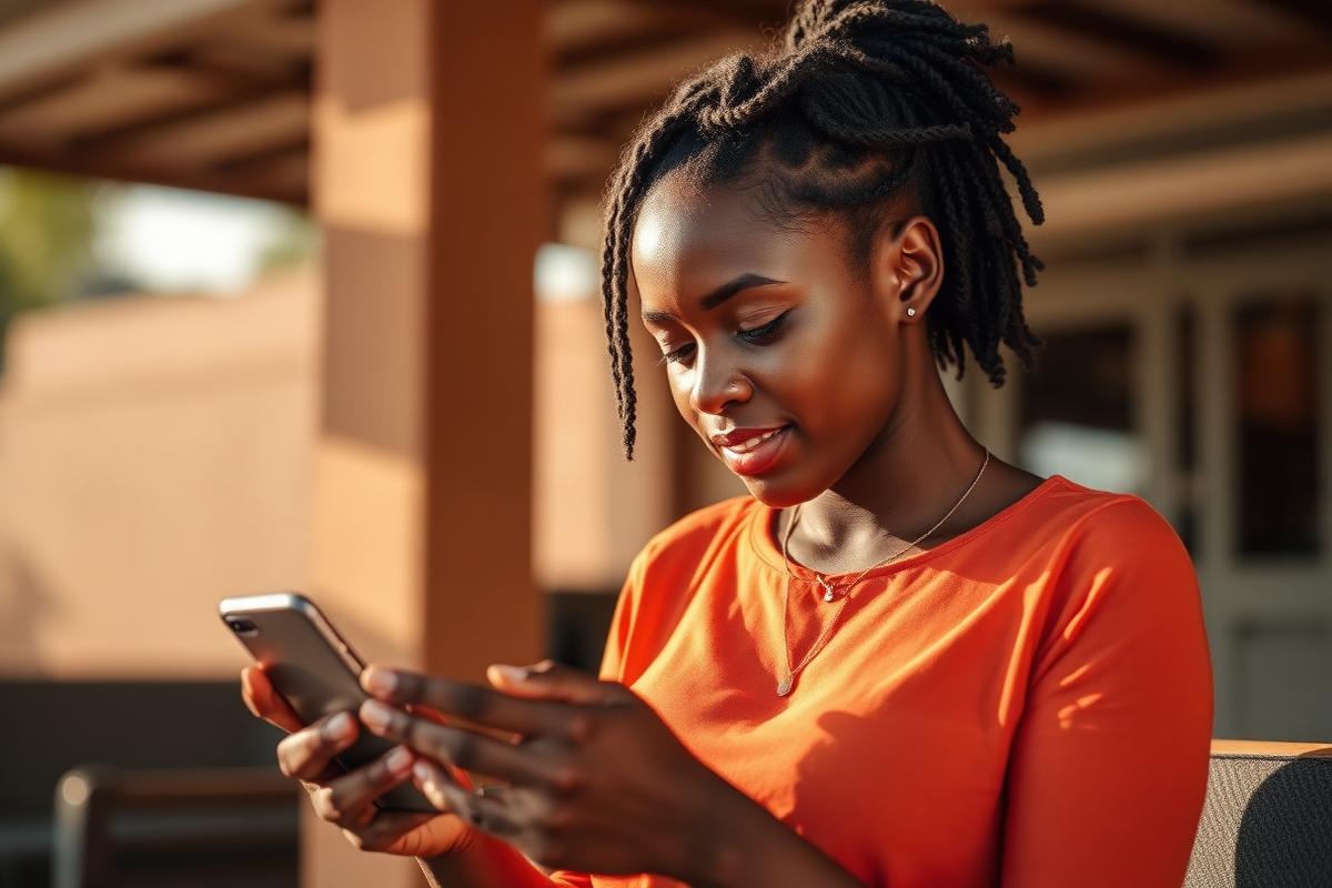 Utilisatrice d'une application bancaire mobile à Abidjan
